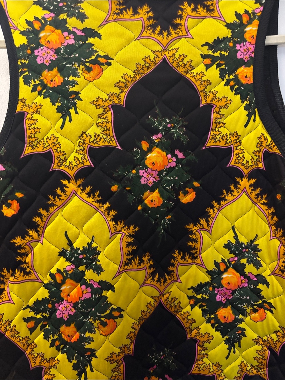 Quilted Floral Long Vest Dress - Yellow/Black